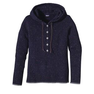 Patagonia Womens‎ Ranchito Hoodie M Navy Merino Wool Sweater Pullover Outdoor